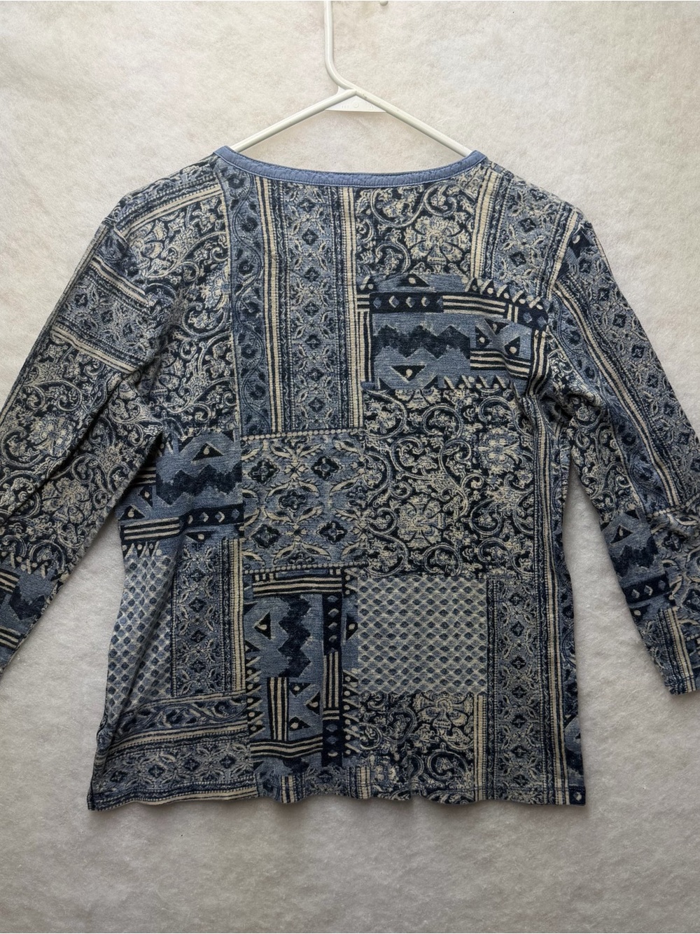 LRL Ralph Lauren Jeans Co Henley Shirt Womens L Indigo Blue Paisley Patchwork - Picture 5 of 7
